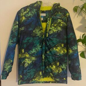 Columbia Youth Large (14-16) Winter Snow Ski Coat Geometric Green Blue Yellow